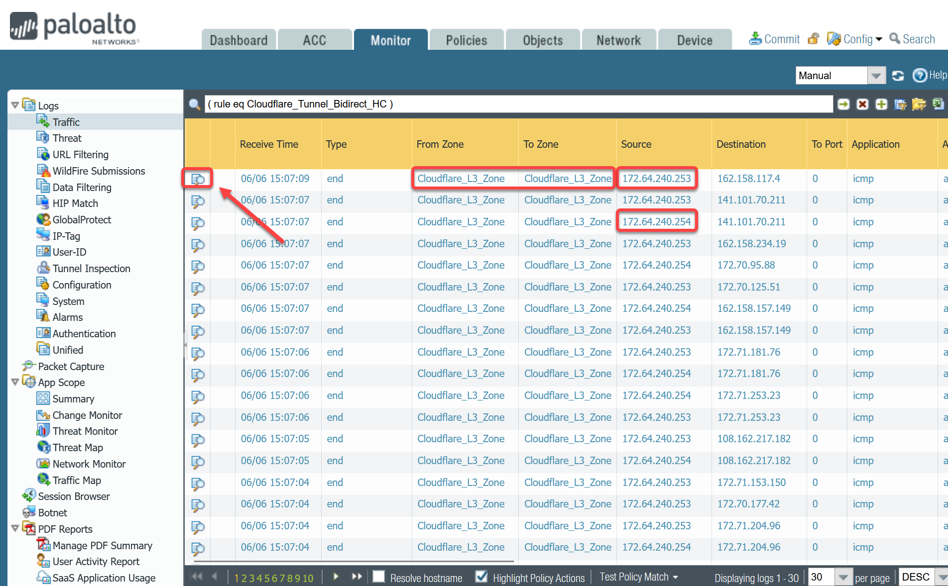 Bidirectional health check logging - Filter by rule name